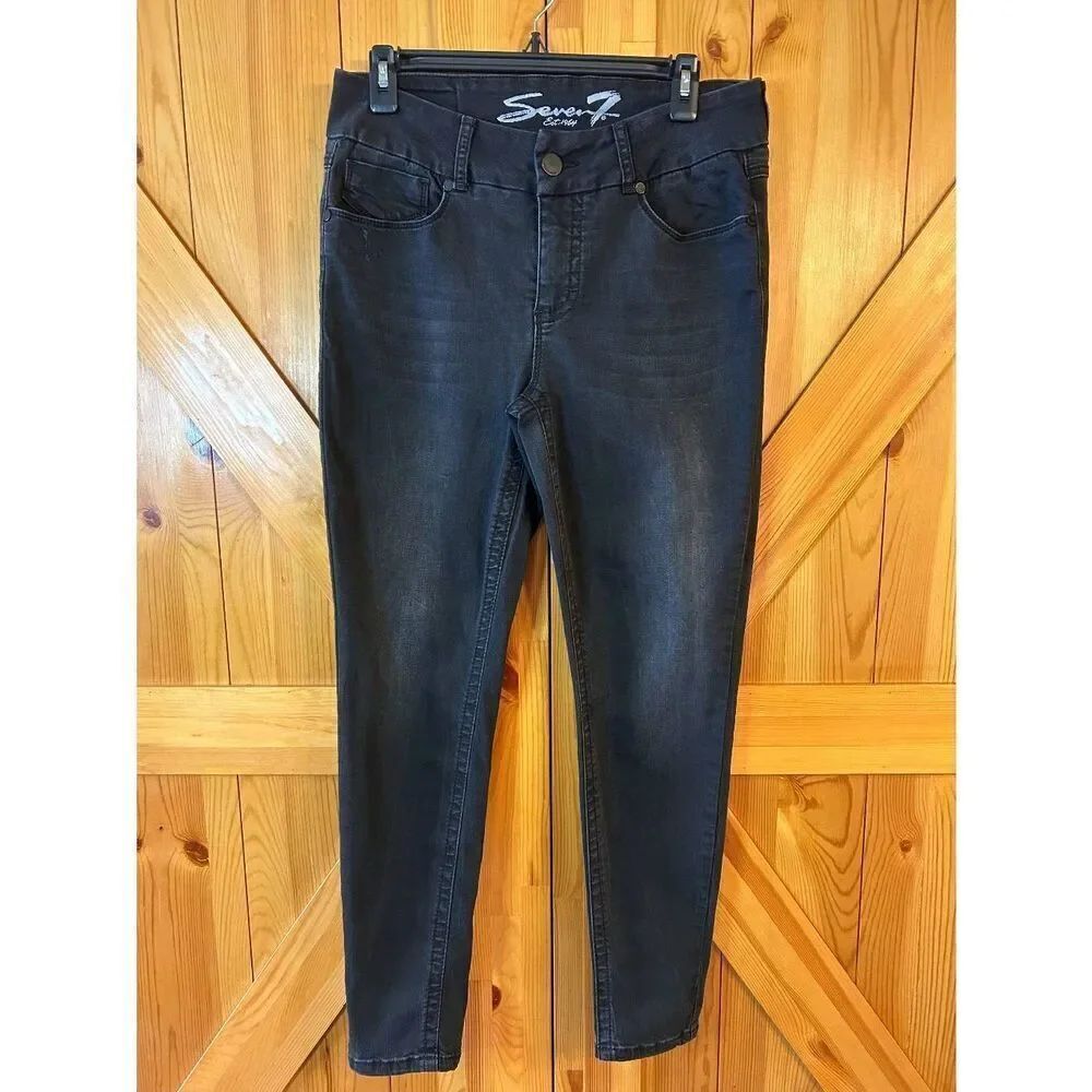 SEVEN7 Womens Black Distressed 2 Button Zip Closure Legging Jeans Size 12 (5140)